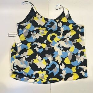 Bar III - Women’s Black Floral Cami Tank Blouse with Spaghetti Straps